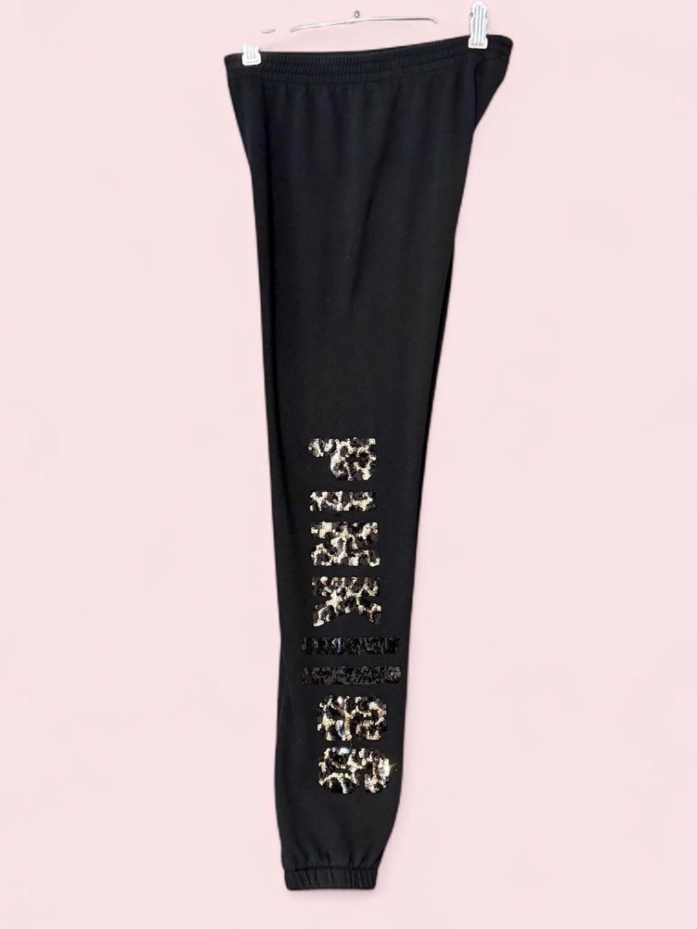 Vintage PINK Joggers Leopard Sequin XS sweatpants campus cheetah print leopard